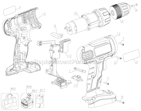 Page A Diagram and Parts List for GC1800-B3  Black and Decker Cordless Drill